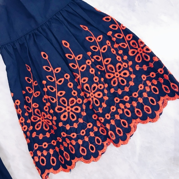 Navy Dress with Red Embroidered Sleeves - Picture 6 of 6